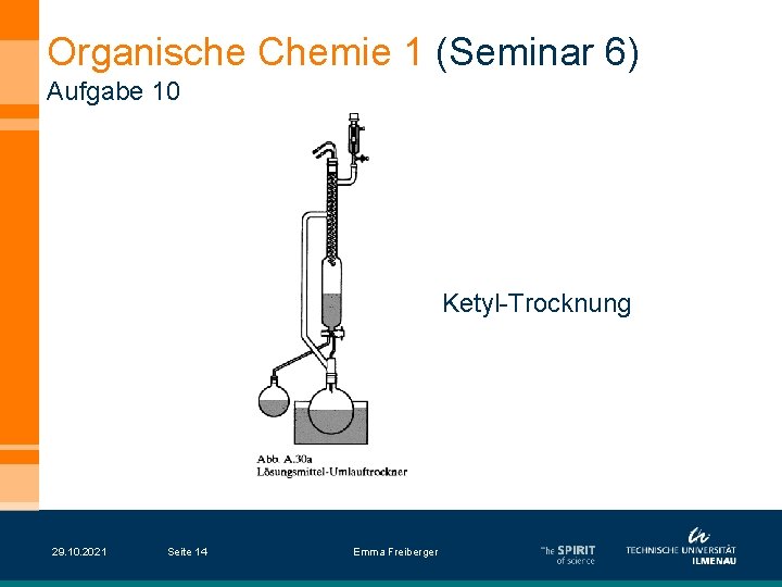 Organische Chemie 1 (Seminar 6) Aufgabe 10 Ketyl-Trocknung 29. 10. 2021 Seite 14 Emma