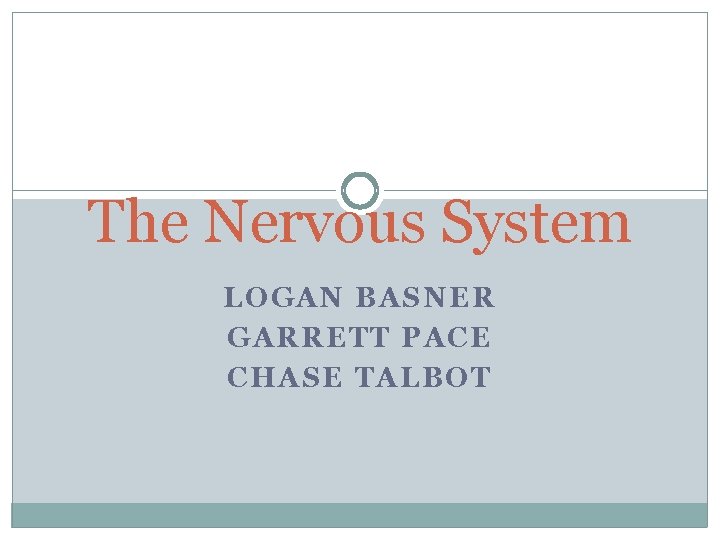 The Nervous System LOGAN BASNER GARRETT PACE CHASE TALBOT 