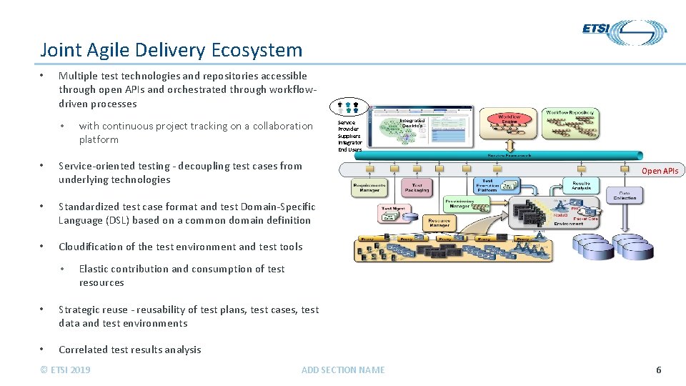 Joint Agile Delivery Ecosystem • Multiple test technologies and repositories accessible through open APIs