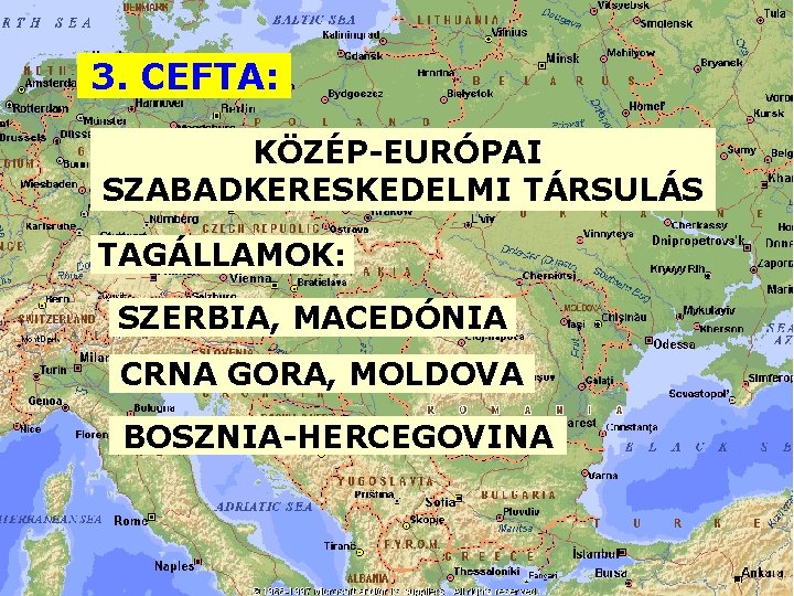 3. CEFTA: KÖZÉP-EURÓPAI SZABADKERESKEDELMI TÁRSULÁS TAGÁLLAMOK: SZERBIA, MACEDÓNIA CRNA GORA, MOLDOVA BOSZNIA-HERCEGOVINA 