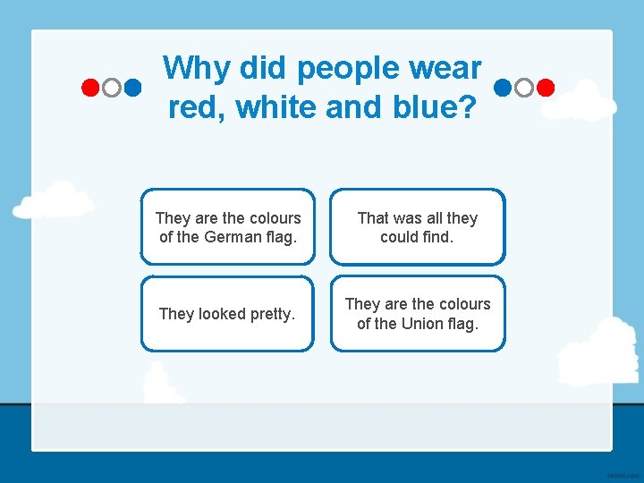 Why did people wear red, white and blue? They are the colours of the