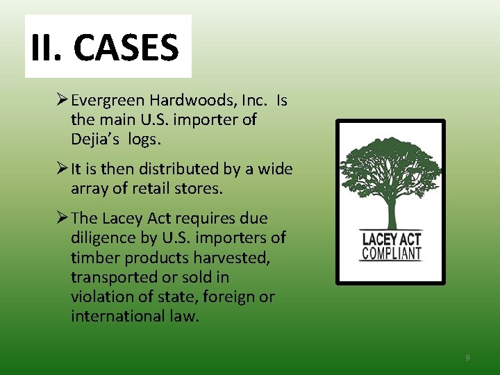 II. CASES Ø Evergreen Hardwoods, Inc. Is the main U. S. importer of Dejia’s