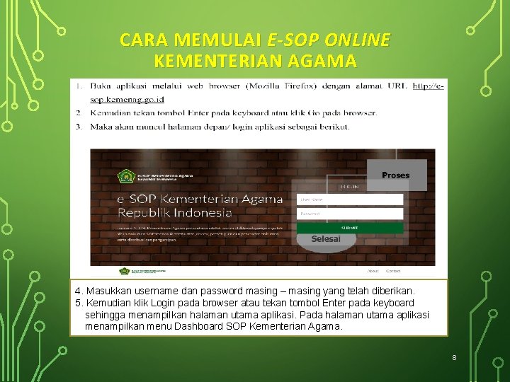 CARA MEMULAI E-SOP ONLINE KEMENTERIAN AGAMA 4. Masukkan username dan password masing – masing