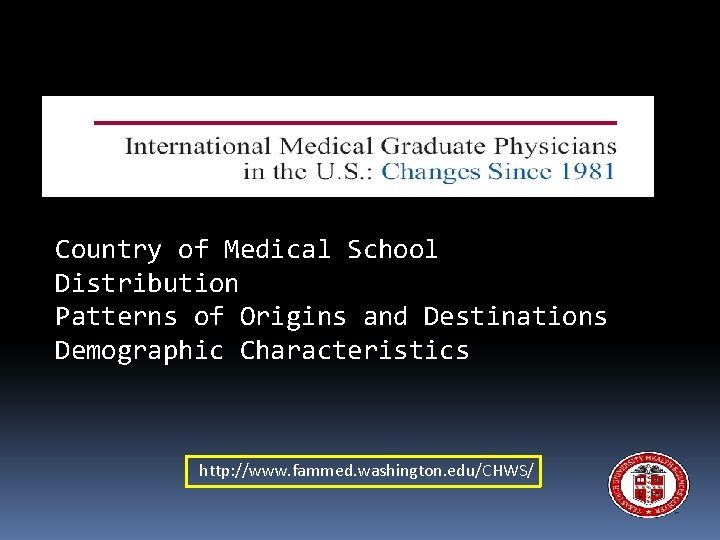 Country of Medical School Distribution Patterns of Origins and Destinations Demographic Characteristics http: //www.