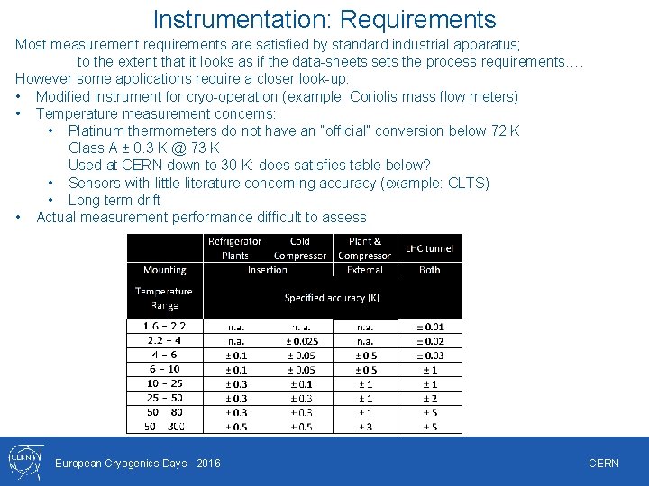 Instrumentation: Requirements Most measurement requirements are satisfied by standard industrial apparatus; to the extent Instrumentation: Requirements Most measurement requirements are satisfied by standard industrial apparatus; to the extent