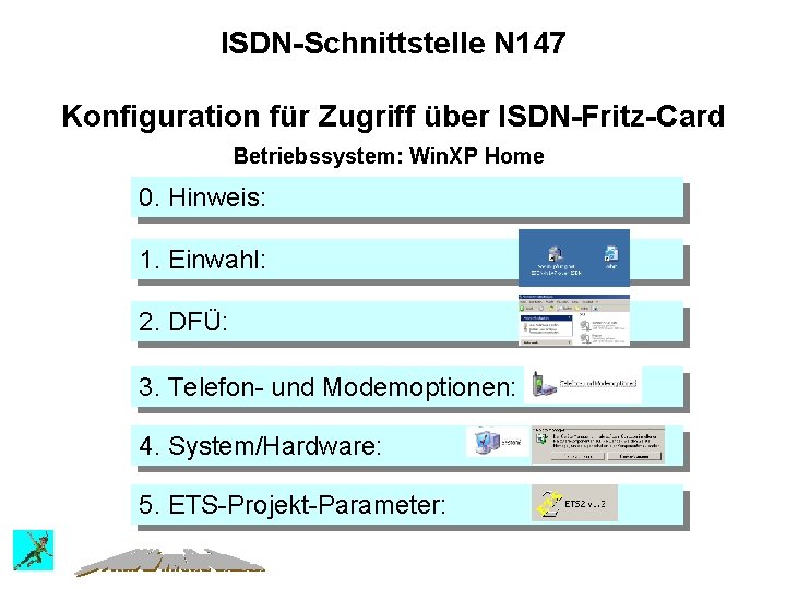 ISDN-Schnittstelle N 147 Konfiguration für Zugriff über ISDN-Fritz-Card Betriebssystem: Win. XP Home 0. Hinweis: