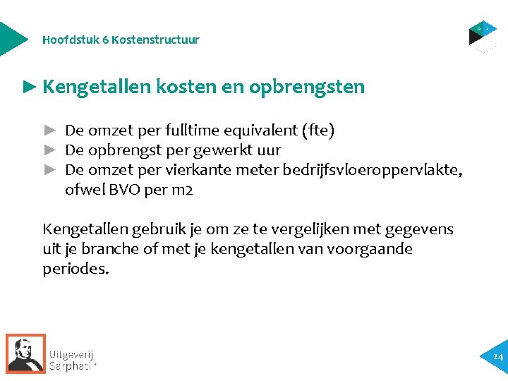 Hoofdstuk 6 Kostenstructuur ► Kengetallen kosten en opbrengsten ► De omzet per fulltime equivalent