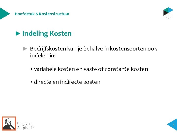 Hoofdstuk 6 Kostenstructuur ► Indeling Kosten ► Bedrijfskosten kun je behalve in kostensoorten ook