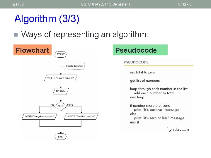 © NUS CS 1010 (AY 2014/5 Semester 1) Unit 2 - 8 Algorithm (3/3)