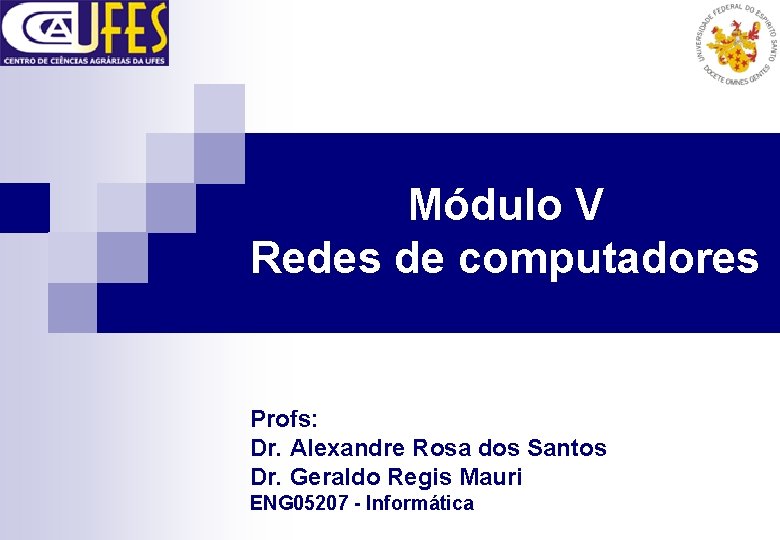 Módulo V Redes de computadores Profs: Dr. Alexandre Rosa dos Santos Dr. Geraldo Regis