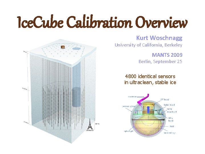 Ice. Cube Calibration Overview Kurt Woschnagg University of California, Berkeley MANTS 2009 Berlin, September