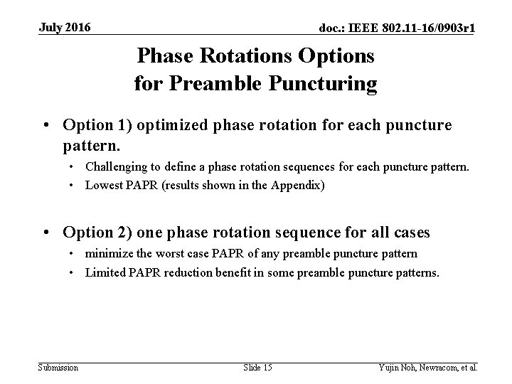 July 2016 doc. : IEEE 802. 11 -16/0903 r 1 Phase Rotations Options for