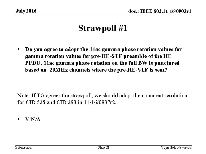 July 2016 doc. : IEEE 802. 11 -16/0903 r 1 Strawpoll #1 • Do