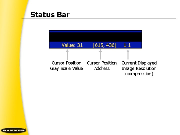 Status Bar Value: 31 [615, 436] Cursor Position Gray Scale Value Address 1: 1