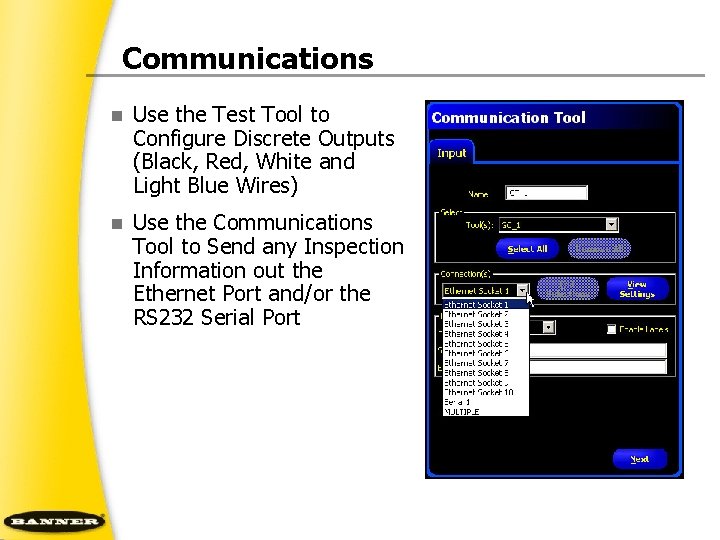 Communications n Use the Test Tool to Configure Discrete Outputs (Black, Red, White and