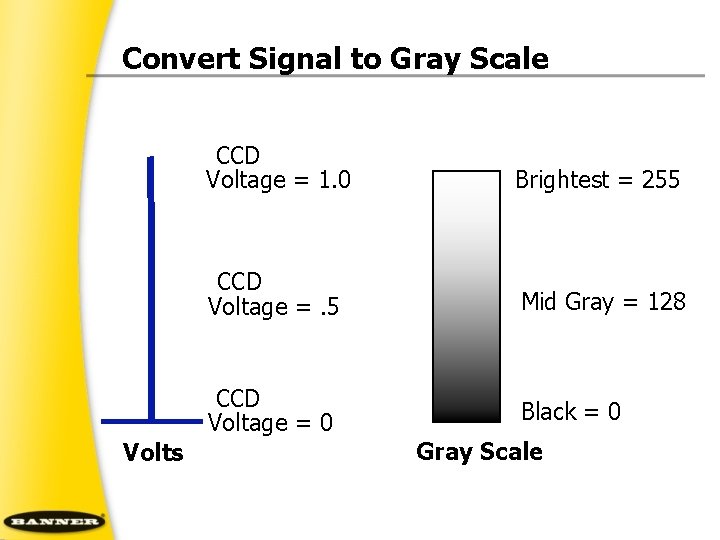 Convert Signal to Gray Scale Volts CCD Voltage = 1. 0 Brightest = 255