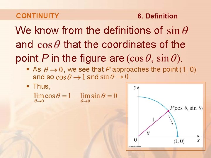CONTINUITY 6. Definition We know from the definitions of and that the coordinates of