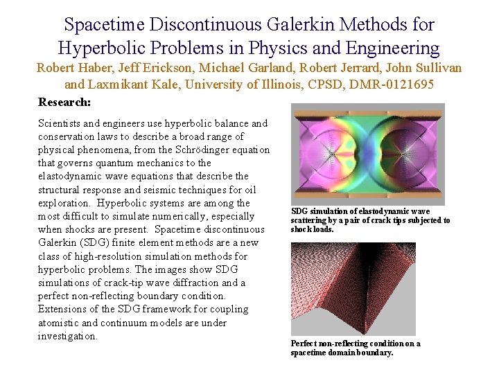 Spacetime Discontinuous Galerkin Methods for Hyperbolic Problems in Physics and Engineering Robert Haber, Jeff