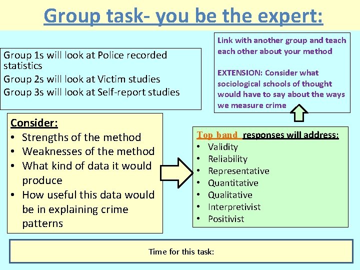 Group task- you be the expert: Link with another group and teach other about