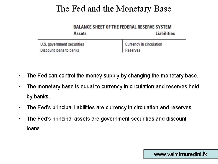 The Fed and the Monetary Base • The Fed can control the money supply