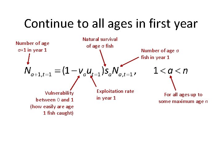 Continue to all ages in first year Number of age a+1 in year 1