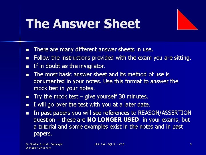 The Answer Sheet n n n n There are many different answer sheets in