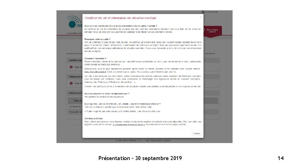 Présentation – 30 septembre 2019 14 