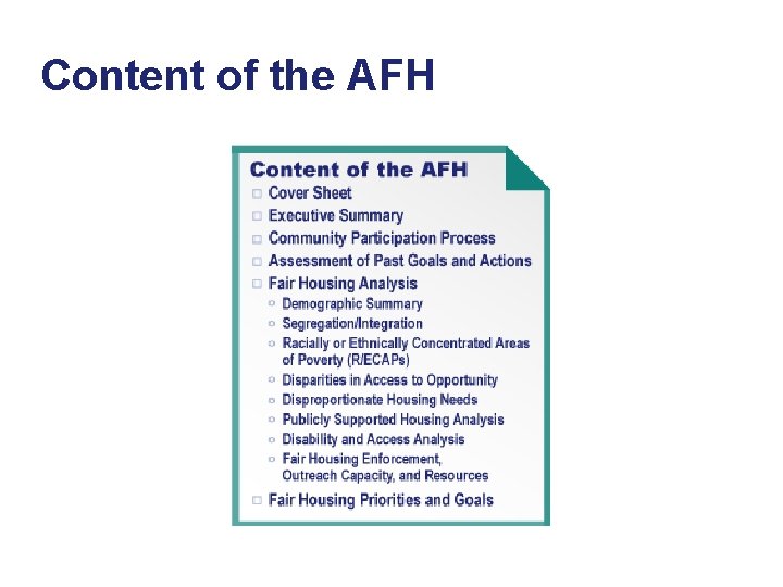 Content of the AFH 