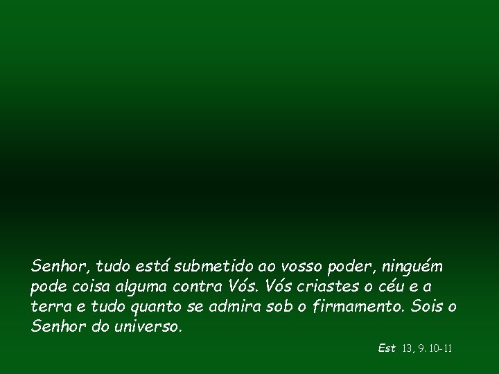 Senhor, tudo está submetido ao vosso poder, ninguém pode coisa alguma contra Vós criastes