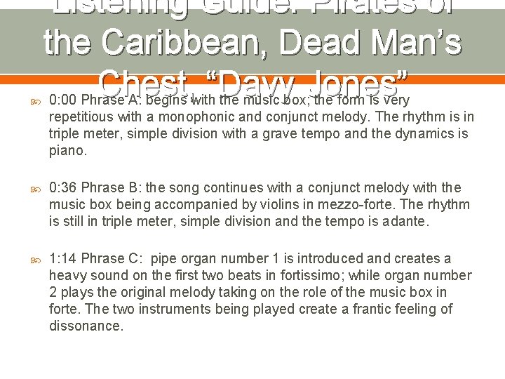  Listening Guide: Pirates of the Caribbean, Dead Man’s Chest, “Davy Jones” 0: 00