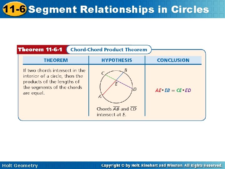 11 -6 Segment Relationships in Circles Holt Geometry 