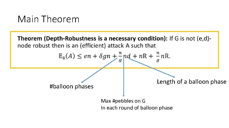 Main Theorem • #balloon phases Length of a balloon phase Max #pebbles on G