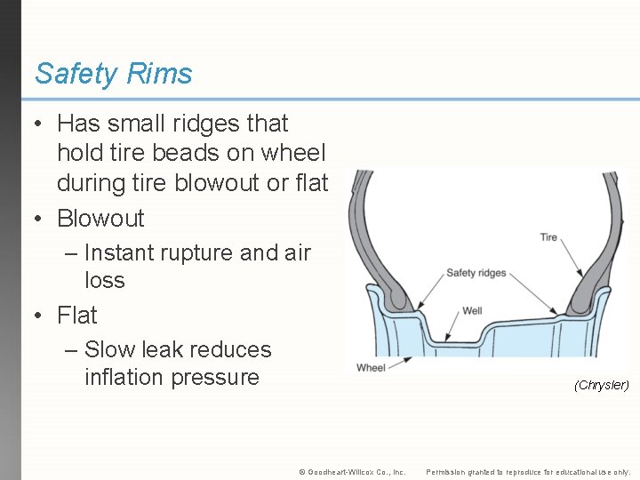 Safety Rims • Has small ridges that hold tire beads on wheel during tire