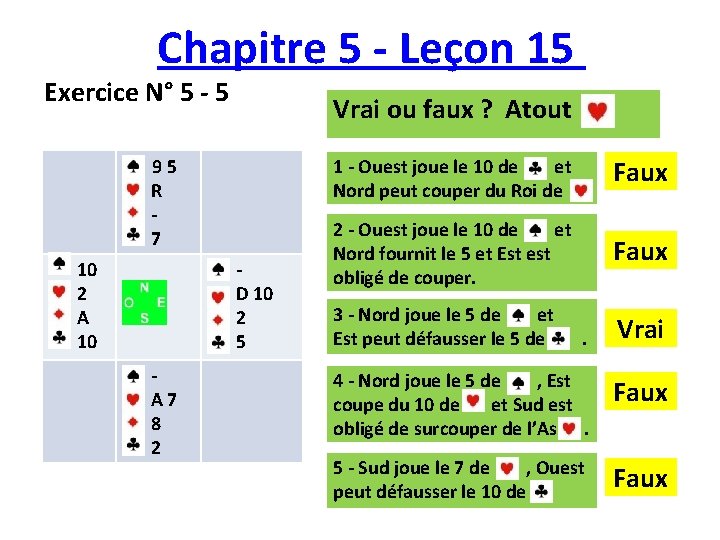 Chapitre 5 - Leçon 15 Exercice N° 5 - 5 Vrai ou faux ?