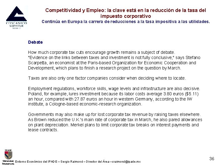 Competitividad y Empleo: la clave está en la reducción de la tasa del impuesto