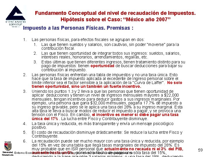 Fundamento Conceptual del nivel de recaudación de Impuestos. Hipótesis sobre el Caso: “México año