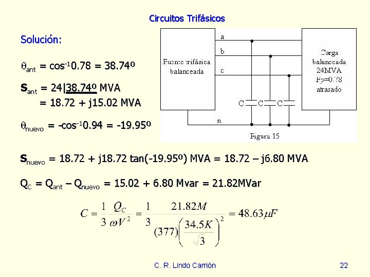 Circuitos Trifásicos Solución: ant = cos-10. 78 = 38. 74º Sant = 24|38. 74º