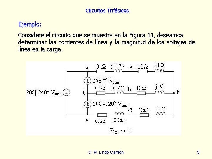 Circuitos Trifásicos Ejemplo: Considere el circuito que se muestra en la Figura 11, deseamos