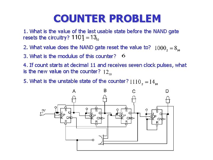 COUNTER PROBLEM 1. What is the value of the last usable state before the