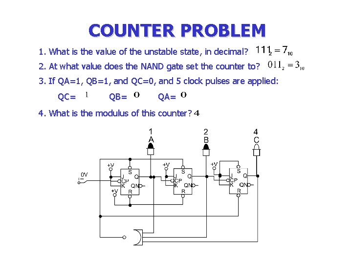COUNTER PROBLEM 1. What is the value of the unstable state, in decimal? 2.