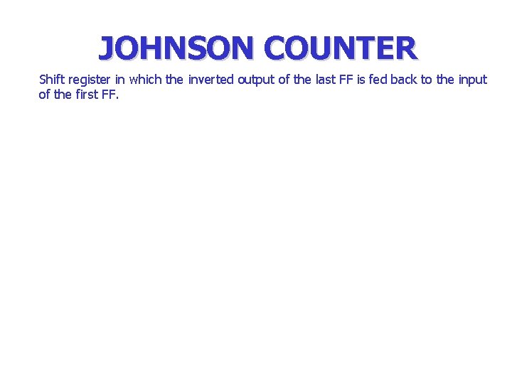 JOHNSON COUNTER Shift register in which the inverted output of the last FF is