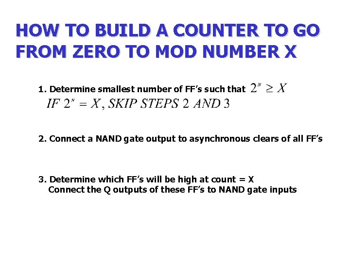 HOW TO BUILD A COUNTER TO GO FROM ZERO TO MOD NUMBER X 1.