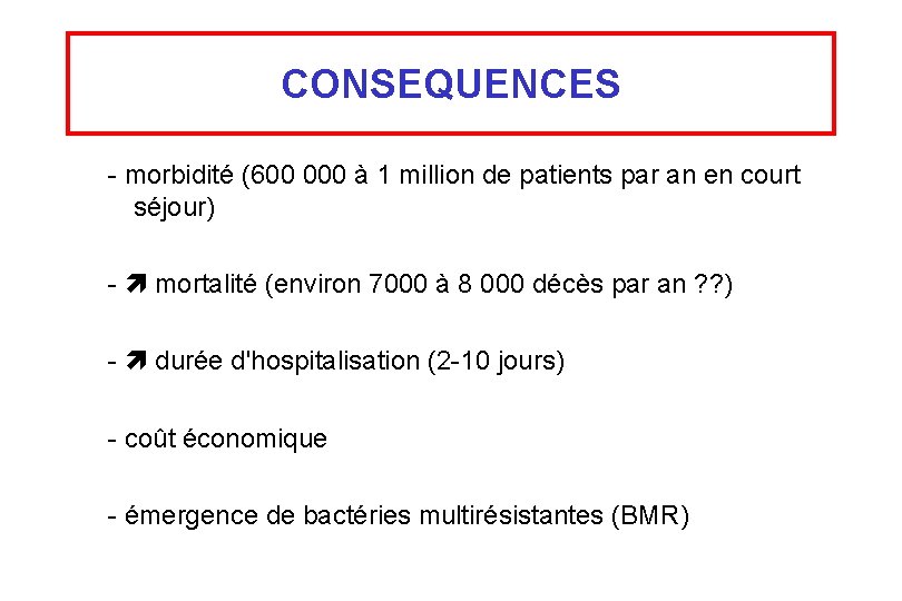 CONSEQUENCES - morbidité (600 000 à 1 million de patients par an en court