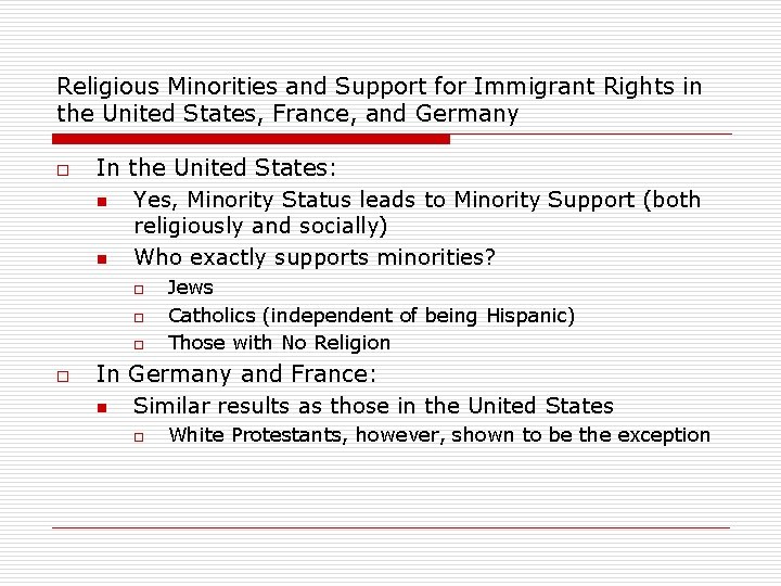 Religious Minorities and Support for Immigrant Rights in the United States, France, and Germany