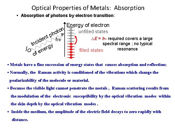 Optical Properties of Metals: Absorption • Absorption of photons by electron transition: n o