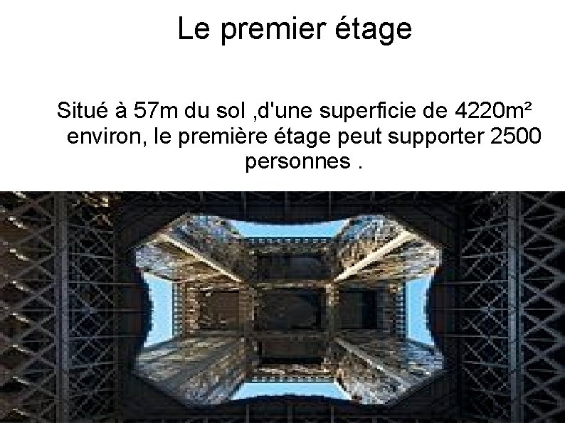 Le premier étage Situé à 57 m du sol , d'une superficie de 4220
