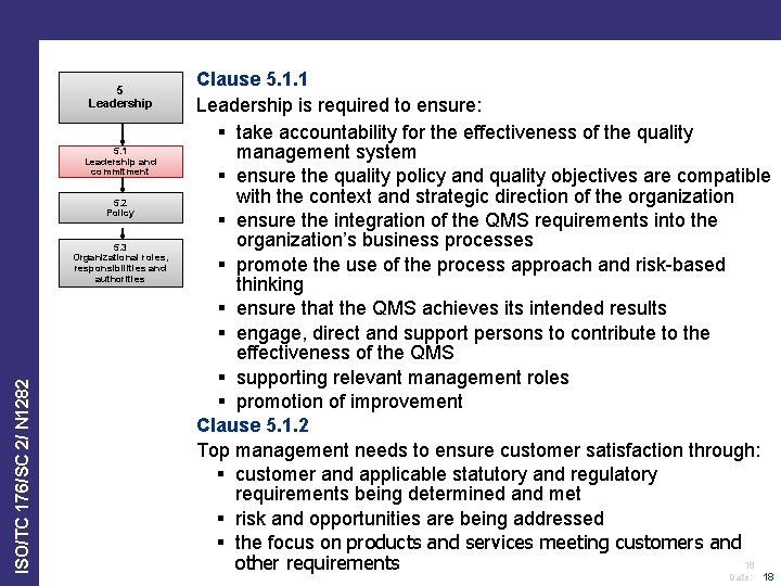 5 Leadership 5. 1 Leadership and commitment 5. 2 Policy ISO/TC 176/SC 2/ N