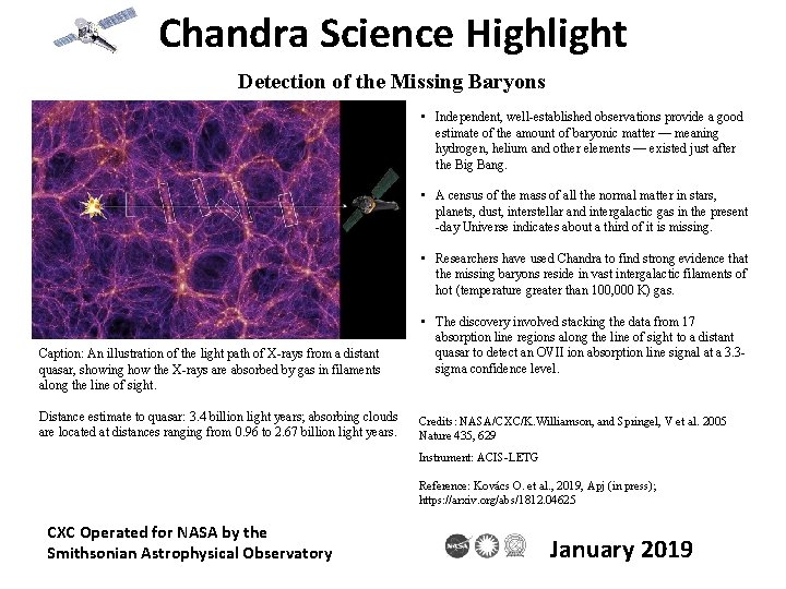 Chandra Science Highlight Detection of the Missing Baryons • Independent, well-established observations provide a