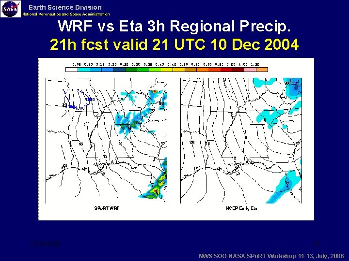 Earth Science Division National Aeronautics and Space Administration WRF vs Eta 3 h Regional