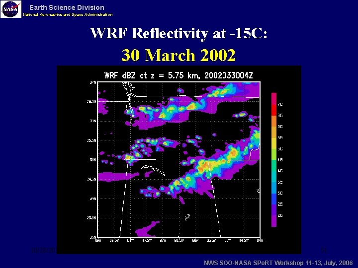 Earth Science Division National Aeronautics and Space Administration WRF Reflectivity at -15 C: 30